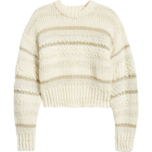 Frame Cream & Gold Striped Textured Wool Knit Sweater Size Large NWOT - Picture 5 of 11